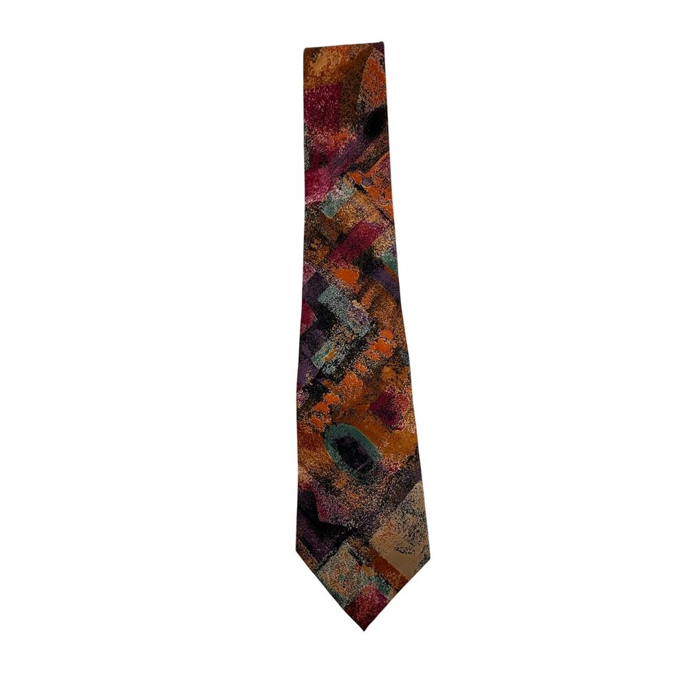 SKU3021 KETCH Classics Men's Tie Print Red Rust Green Orange Dominican Republic
